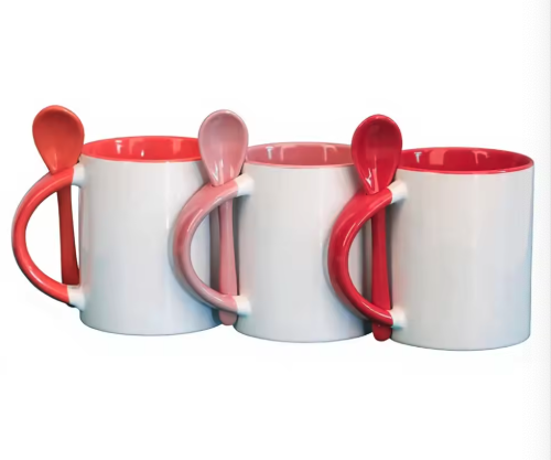 Sublimation Mug Blank - 11オンス セラミックマグカップ 昇華用ブランク カラフルコーティング 内側カラー付き スプーン付き