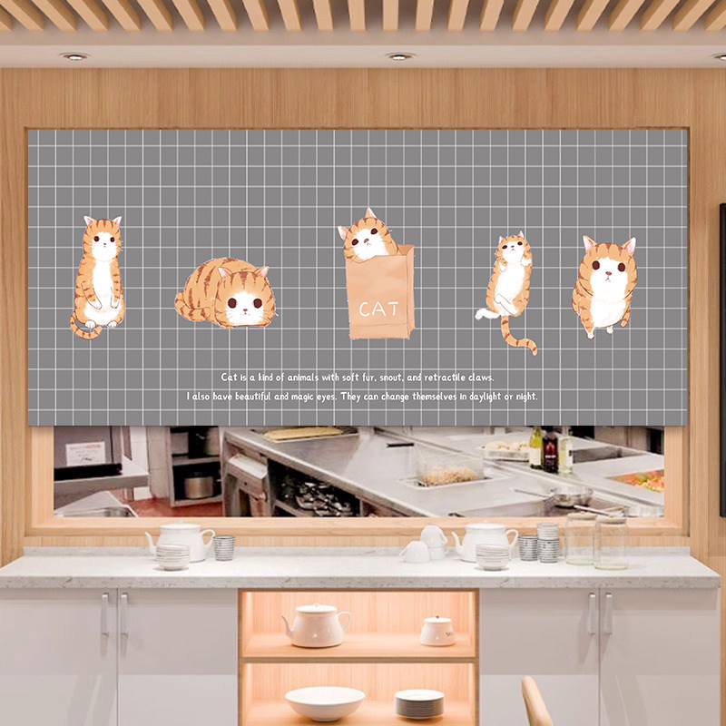 Commercial Printing Rates - VIKAMA グレーグリッド漫画風のれん ドアカーテン ベルクロパンチフリー キッチンカフェ用 ミニマリスト装飾