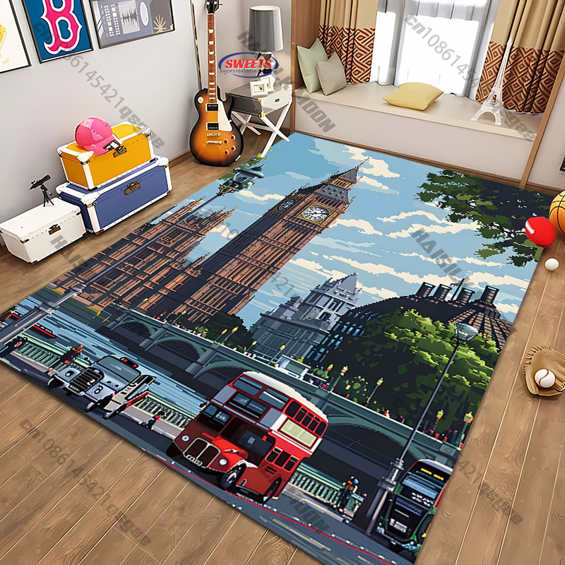 Commercial Printing London - 送料無料！ 「ビッグベン ロンドンシーン」柄プリントラグ リビングルーム用カーペット、自宅のソファや寝室用、ギフトマット