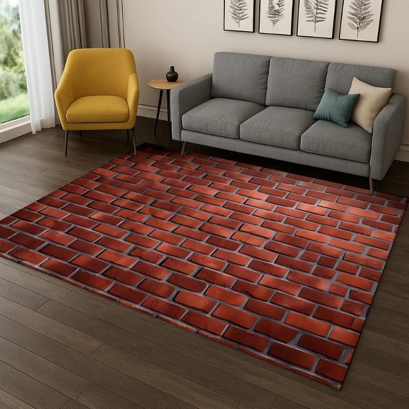 Commercial Wall Printing - 3D レンガ石の建物カーペット壁オリジナリティプリントラグリビングルームホームベッドルーム玄関マット装飾滑り止め大型ラグ