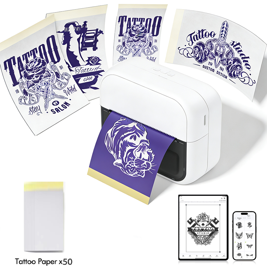 Commercial Book Printing Machines - C50 ミニワイヤレスタトゥープリンターラベルプリンター熱転写インクレス印刷機、スマホ＆PC対応、DIY/タトゥーロゴ/パターン/印刷用