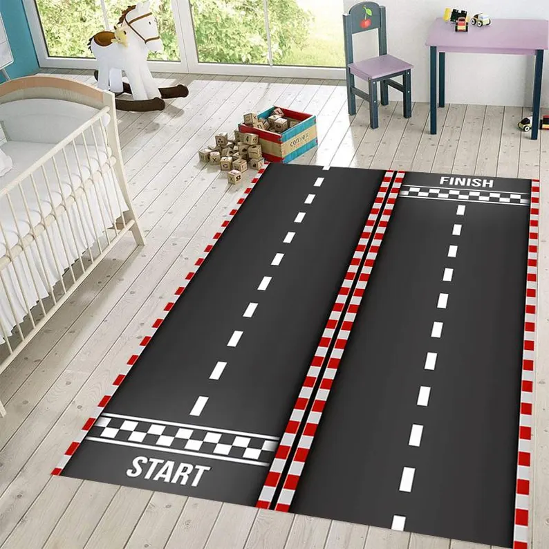 Commercial Printing Services - レーシングトラックカーペット 都市交通 駐車場 プリントフロアマット 子供用ゲームカーペット 子供用クライミングマット