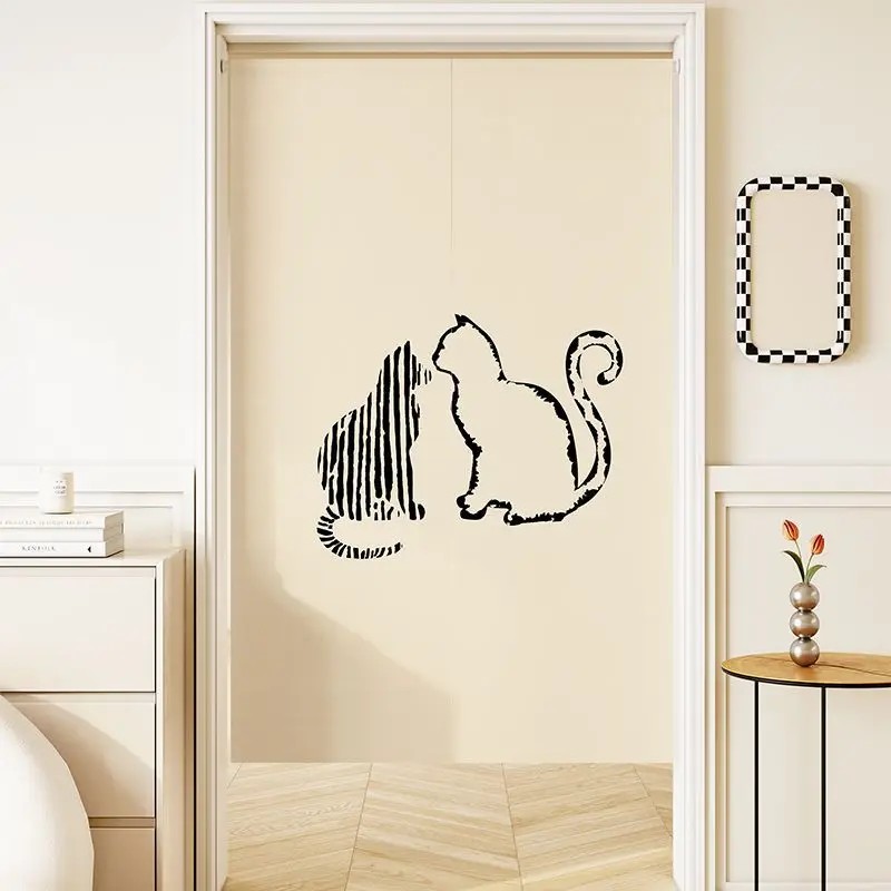 Commercial Printing Rates - VIKAMA ミニマルライン猫柄のれん ドアカーテン ロッドポケット付き キッチン カフェ
