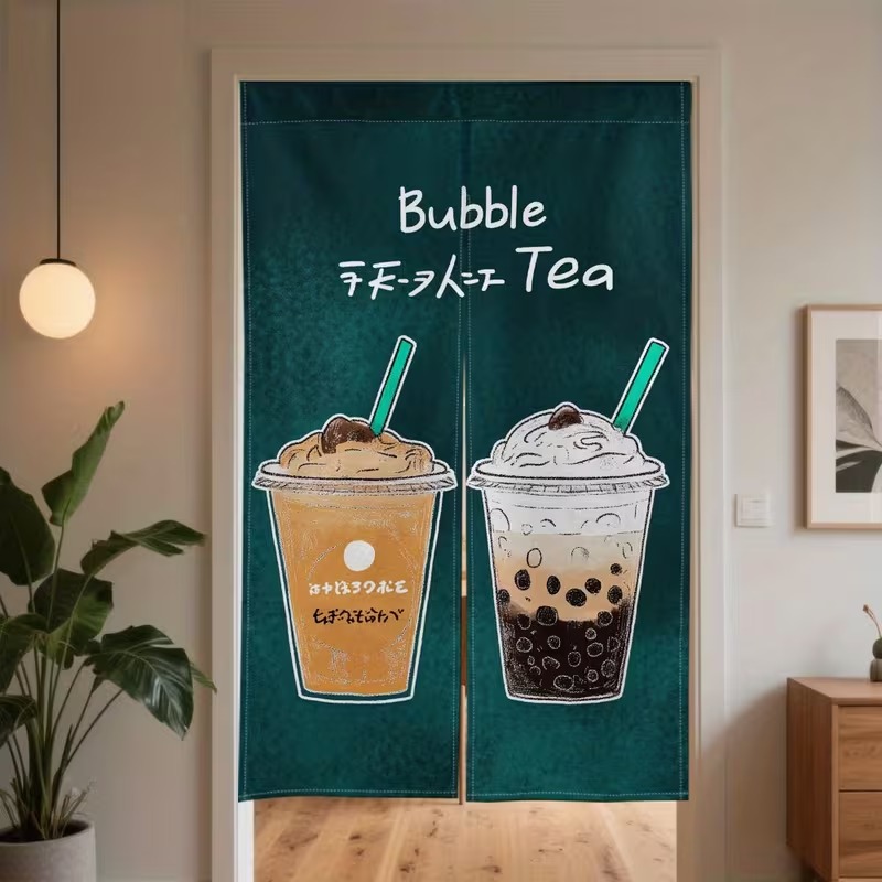 Commercial Printing Rates - VIKAMA パールミルクティーハーフレングスカーテン、飲料プリントルームディバイダー、ミルクティーショップ用業務用カーテン、家の装飾