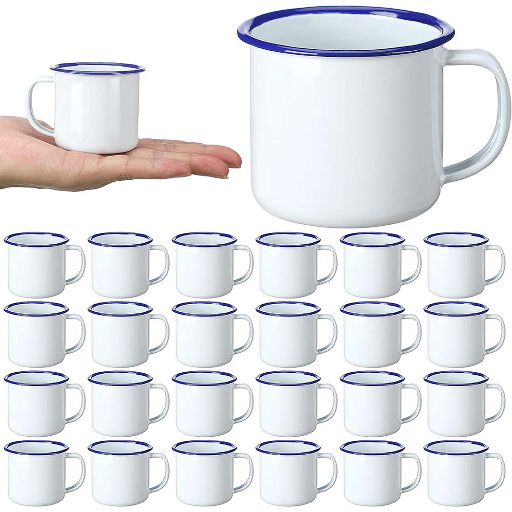 Sublimation Mug Blank - ミニエナメルコーヒーマグ、メタルスモールクラシックポータブルホワイトキャンプファイヤーマグ、コーヒーティーミルク用一括ヴィンテージカップ、4オンス