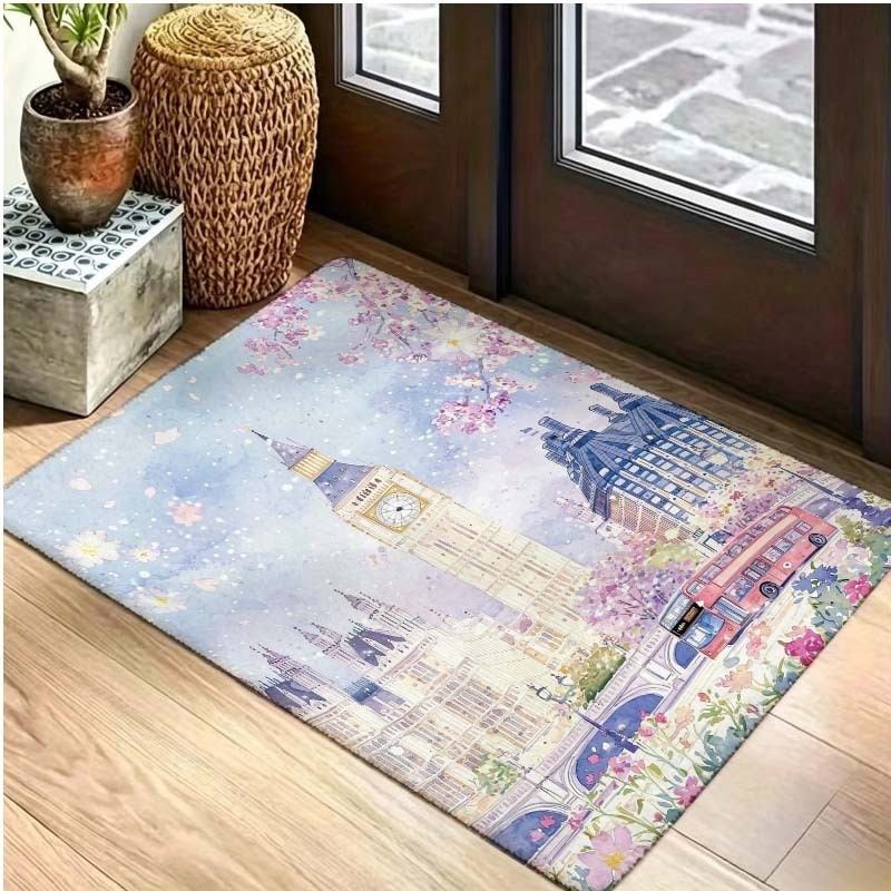 最新の水彩画ロンドンビッグベンエリアラグ、花柄都市の建物プリ - Commercial Printing London のレビューと価格