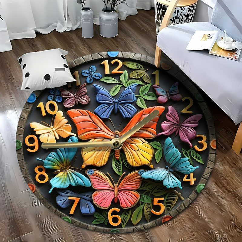 3D立体蝶々の森ウォールクロックプリントマット大型装飾ラグ丸 - Commercial Wall Printing のレビューと価格