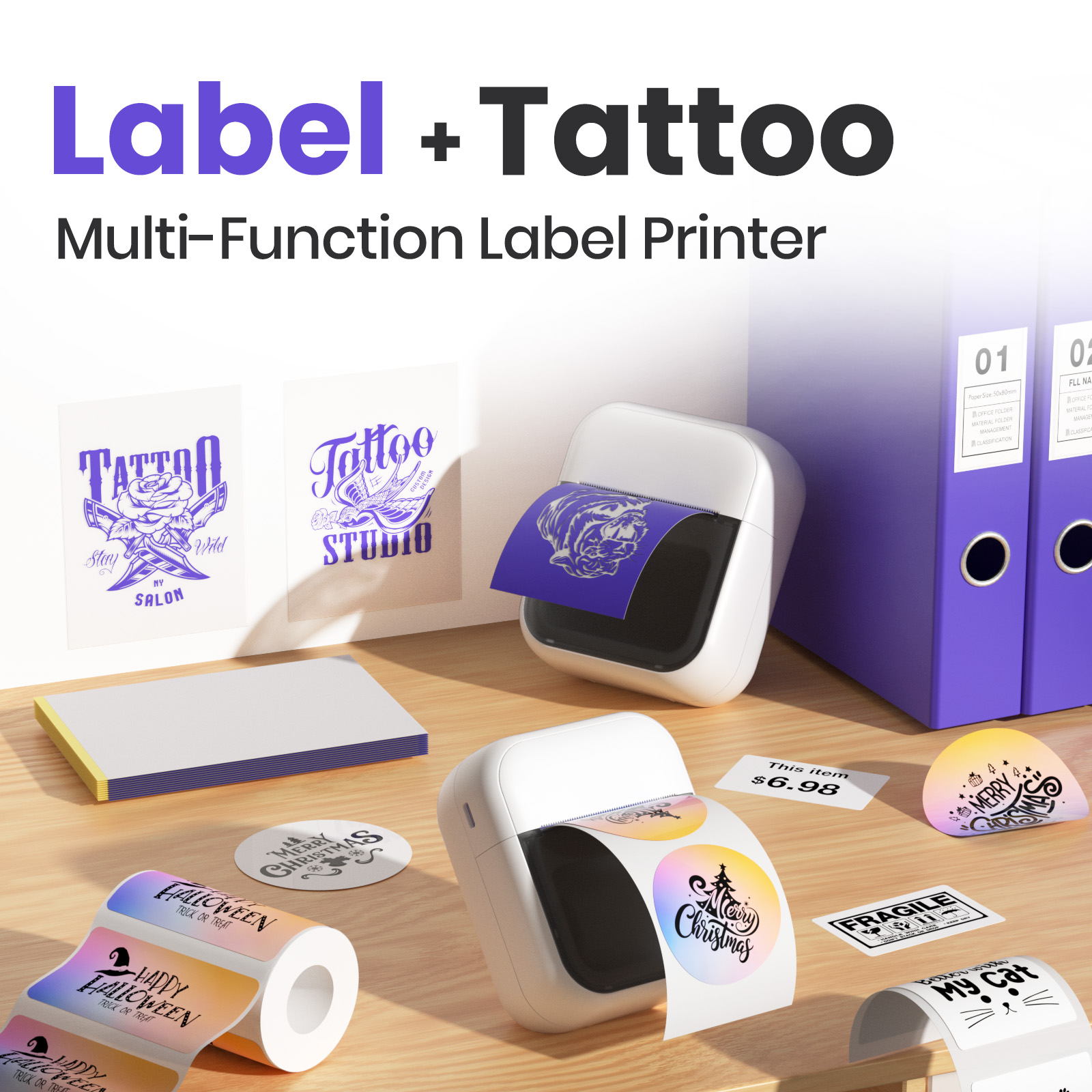 C50 ミニワイヤレスタトゥープリンターラベルプリンター熱転 - Commercial Book Printing Machines のレビューと価格