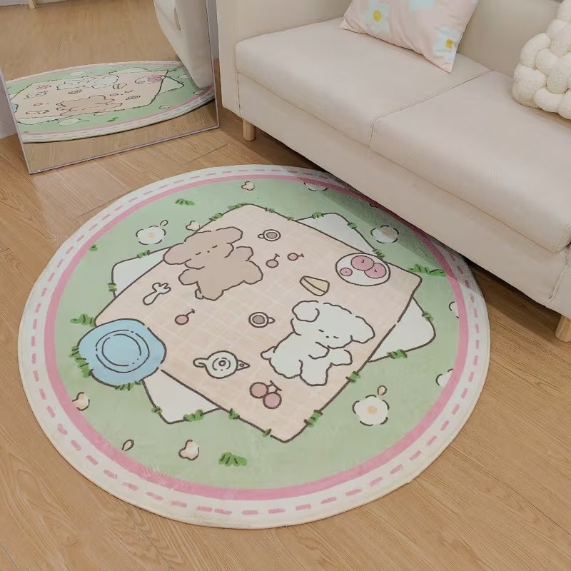 かわいいウサギクマケーキプリントラウンドラグソフト滑り止めカ - Commercial Printing Services のレビューと価格