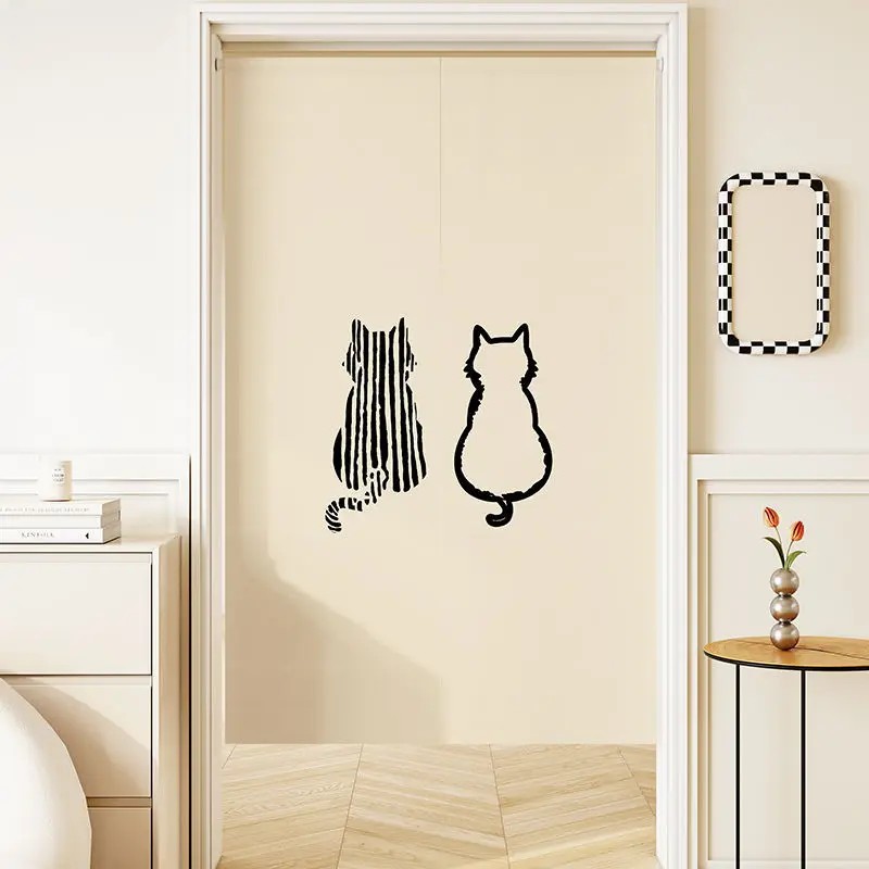 VIKAMA ミニマルライン猫柄のれん ドアカーテン ロッド - Commercial Printing Rates のレビューと価格