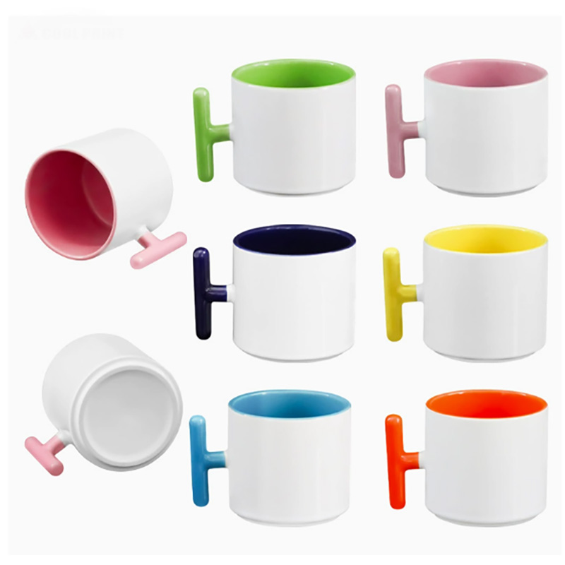 2個セット クリエイティブT字型ハンドル セラミックマグカッ - Sublimation Mug Blank のレビューと価格