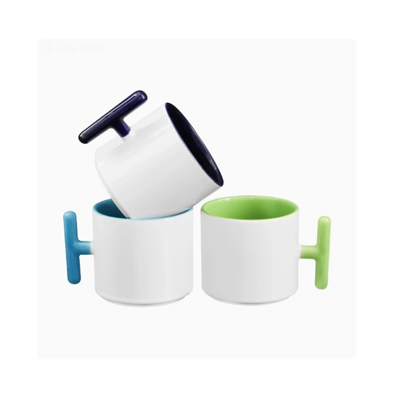 2個セット クリエイティブT字型ハンドル セラミックマグカッ - Sublimation Mug Blank のレビューと価格