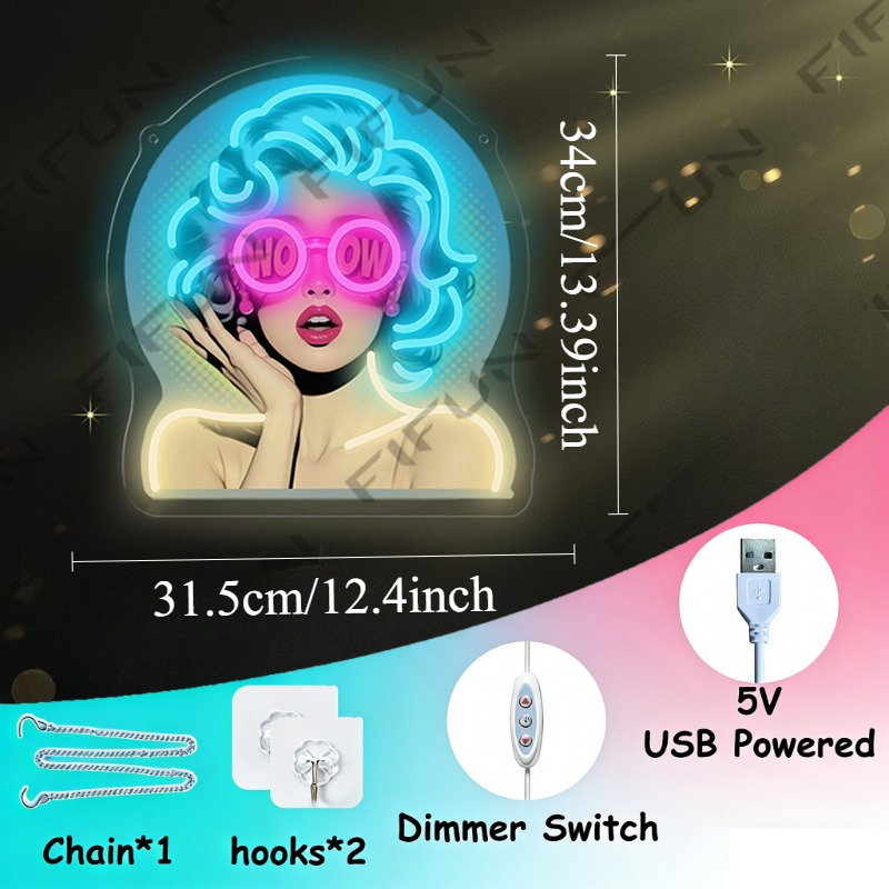 WOWカールガールネオンサインUVプリントウォールアート、U - Commercial Wall Printing のレビューと価格
