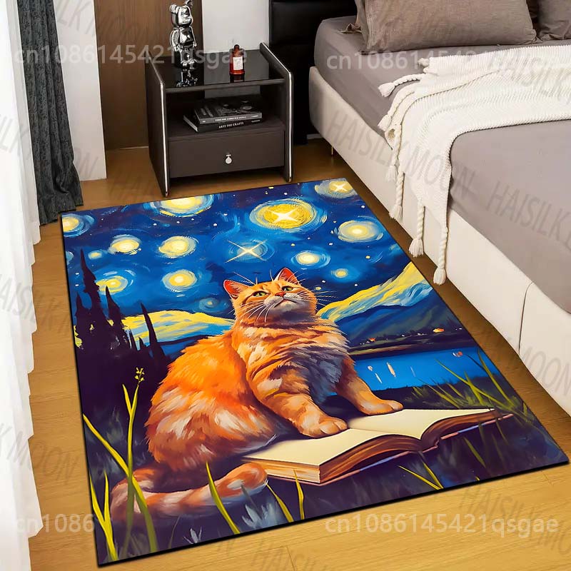星空の下で本を読む猫のプリントカーペット、リビングルーム、寝 - Commercial Book Printing Machines のレビューと価格